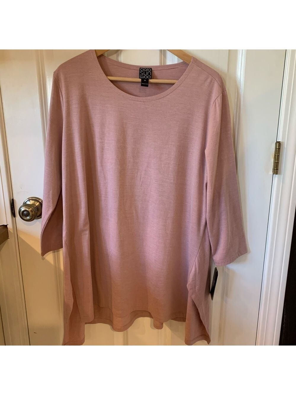 NWT Clara SunWoo Round Neck Peach Skin Knit Envelope Hem Tunic Blush Size 1X 18